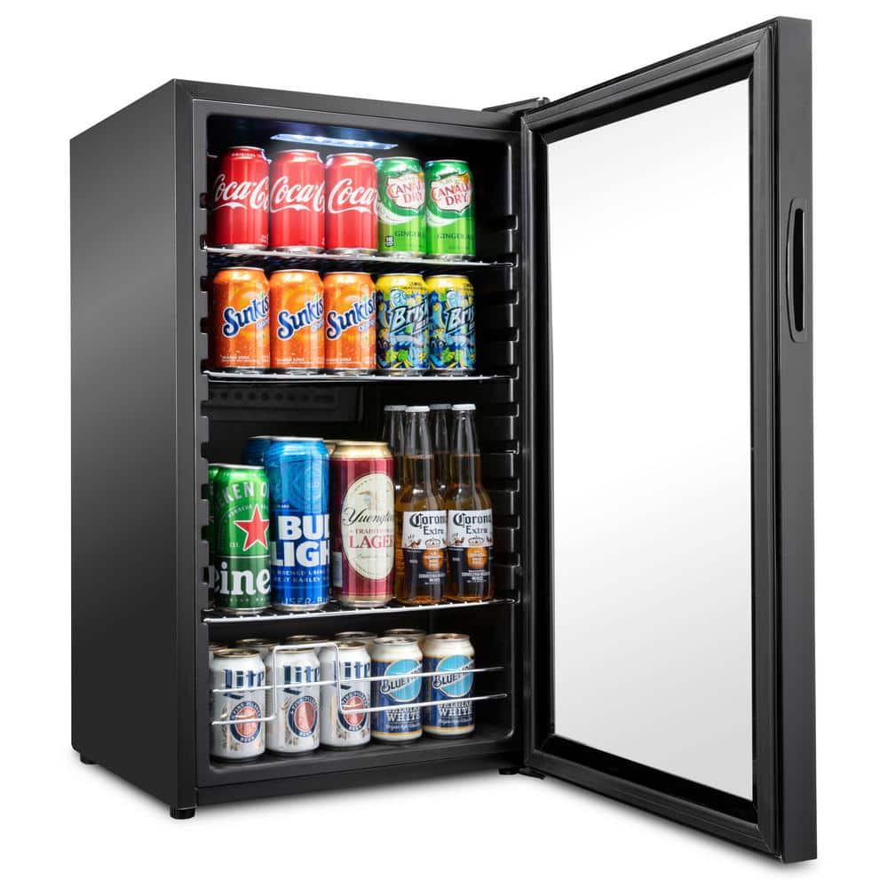 Compact Black Smart Beverage Cooler with Adjustable Shelves