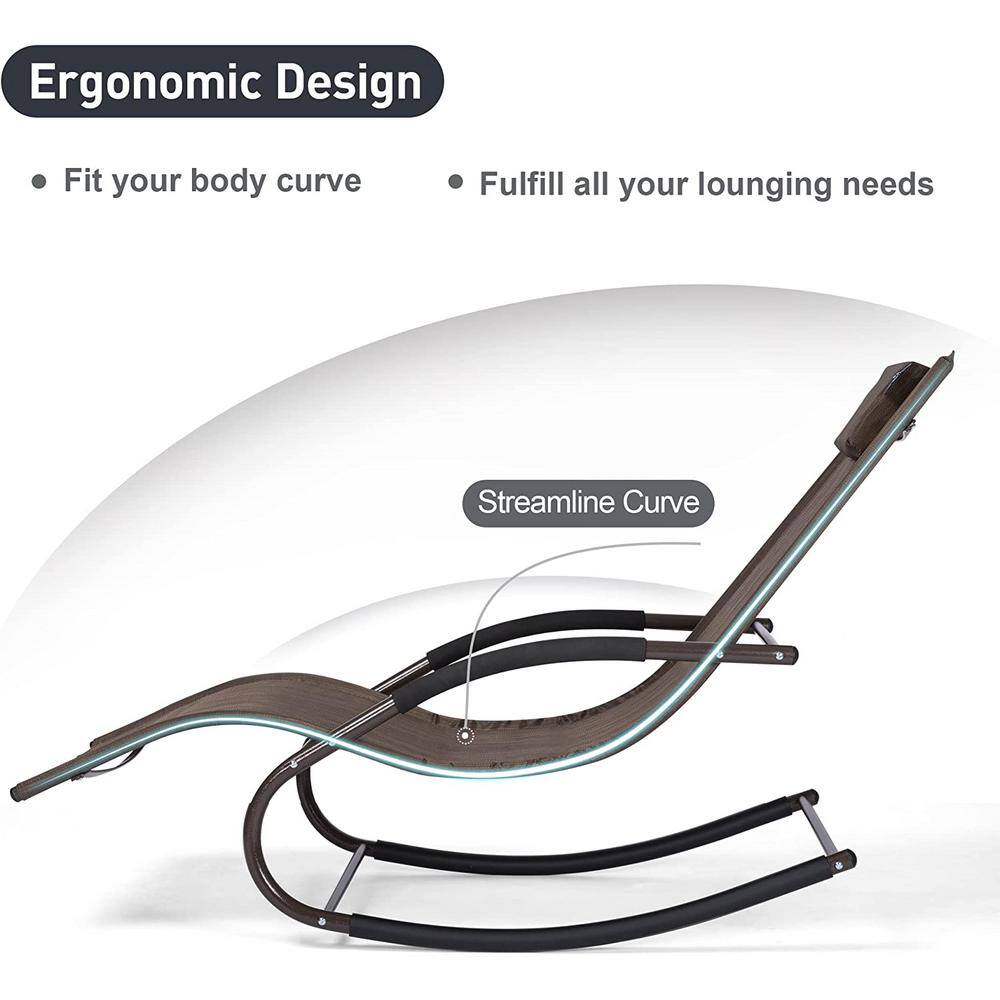 Brown Steel Frame Outdoor Chaise Lounge with Cushions