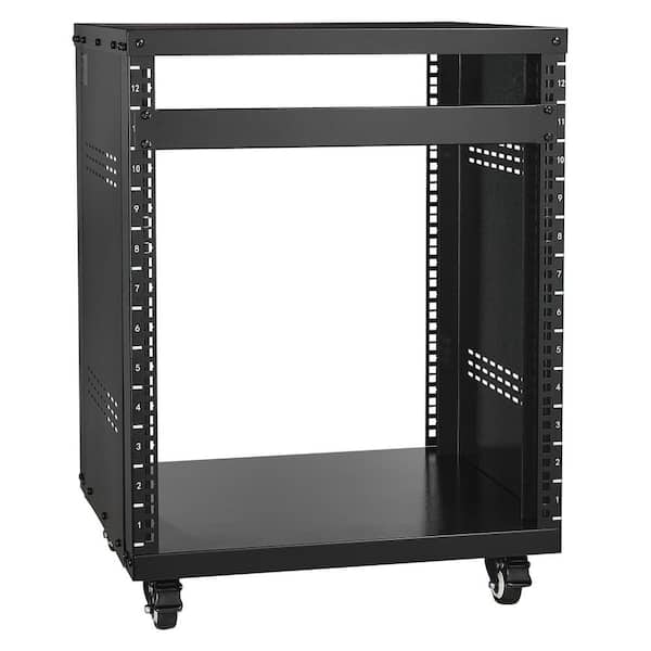 12U AV Rack Stand Steel 20.1 x 27.6 x 20.1 in. Network Stereo Recording Studio Rack Square Holes 1-Tier (Black)