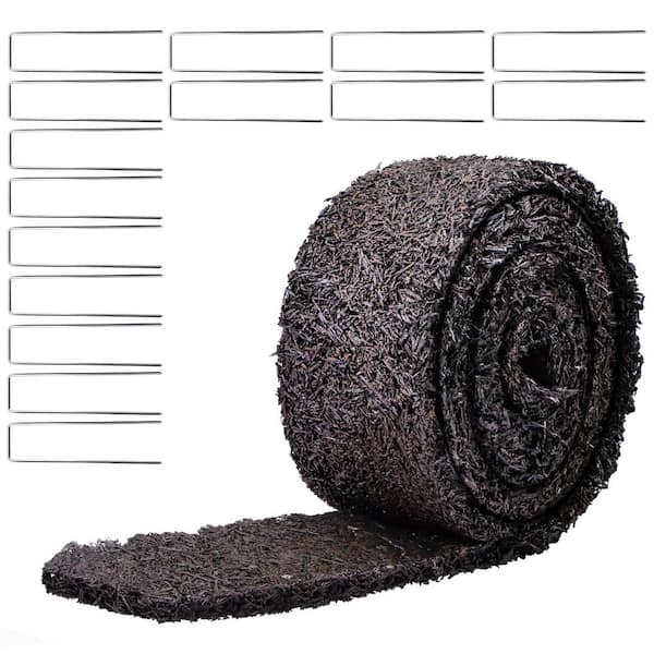 SenQWFa 120 in. x 4.5 in. x 0.5 in. Black Rubber Mulch Garden Edging, Permanent Landscaping Border with 15 U-Shaped Stakes