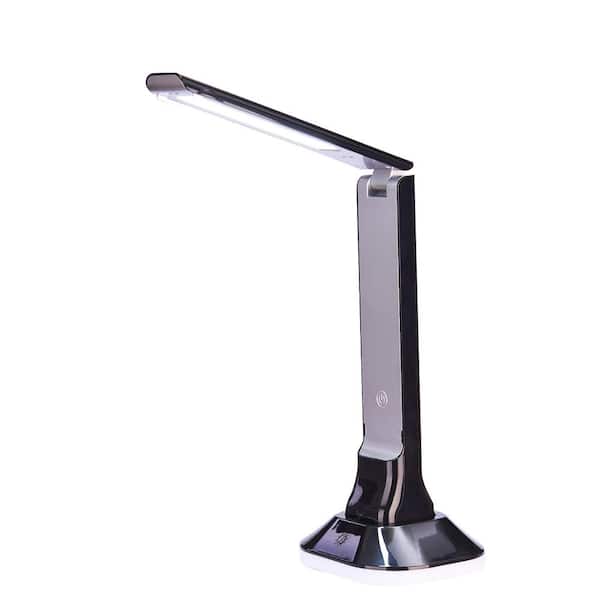 Cresswell 10.82 in. Black and Silver LED Desk Lamp with Rechargeable Flashlight
