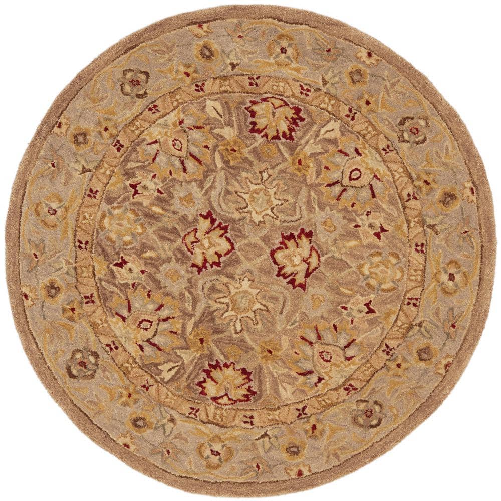 Anatolia Elegance Hand-Tufted Tan/Ivory Floral Wool Round Rug, 4'