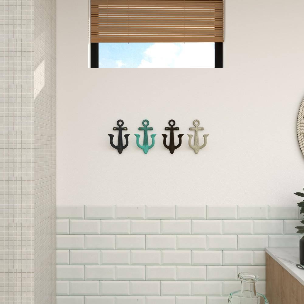 Multicolored Metal Anchor Wall Hooks Set of Four