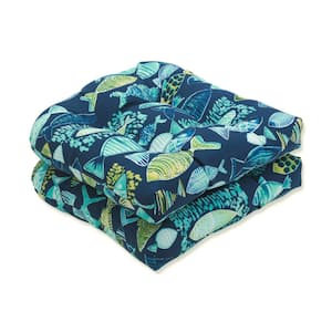 Tropical 19 x 19 2-Piece Outdoor Dining chair Cushion in Blue/Green Hooked