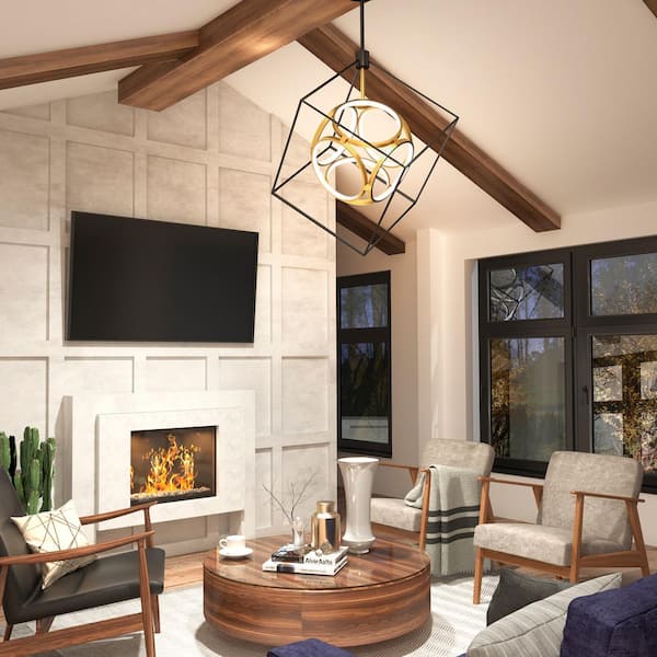 Artika Luxury 29-Watt 1 Light Black and Gold Modern Industrial Integrated LED Pendant Light Fixture for Dining Room or Kitchen