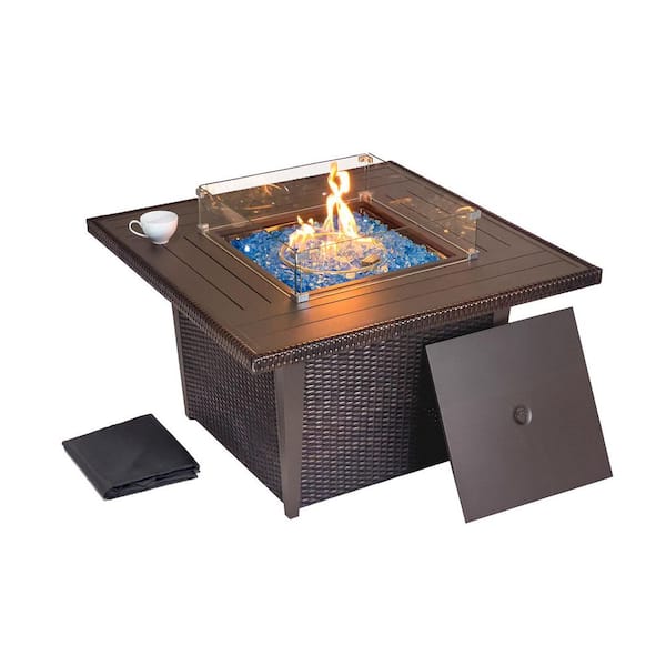 Kinger Home Ethan 42 in. Rattan Wicker Propane Gas Outdoor Patio Fire Pit Table With Aluminum Frame in Brown