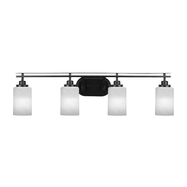 Unbranded Monroe 37.25 in. 4-Light Matte Black Vanity Light with 4 in. White Marble Glass Shade No Bulbs Included