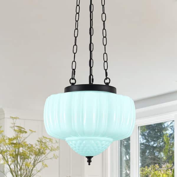 12 -Watt 1 Light Light Green Schoolhouse Pendant Light with Mint Green Glass Shade For Bedroom,No Bulbs Included