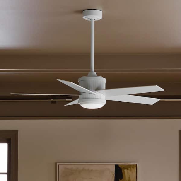 Brahm 48 in. Indoor Matte White Downrod Mount Ceiling Fan with Integrated LED with Remote Control Included