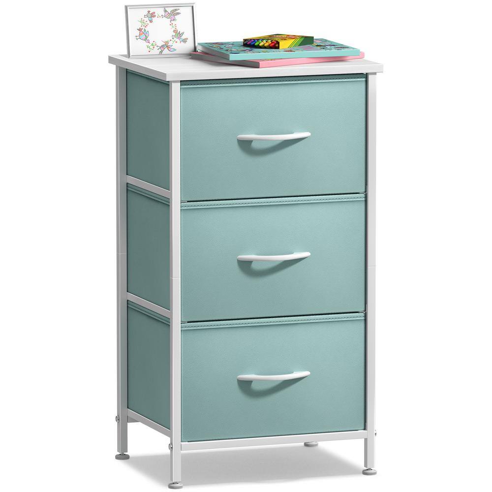 Sorbus Aqua Blue 3-Drawer Steel Frame Nightstand with White Wood Top