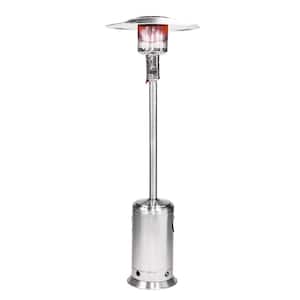 47,000 BTU Outdoor Patio Propane Heater with Portable Wheels, Standing Gas Outside Heater Stainless Steel Burner-Sliver