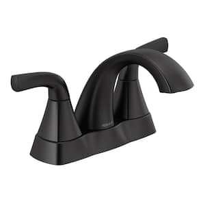 Parkwood 4 in. Centerset Double-Handle Bathroom Faucet with Drain Kit Included in Matte Black