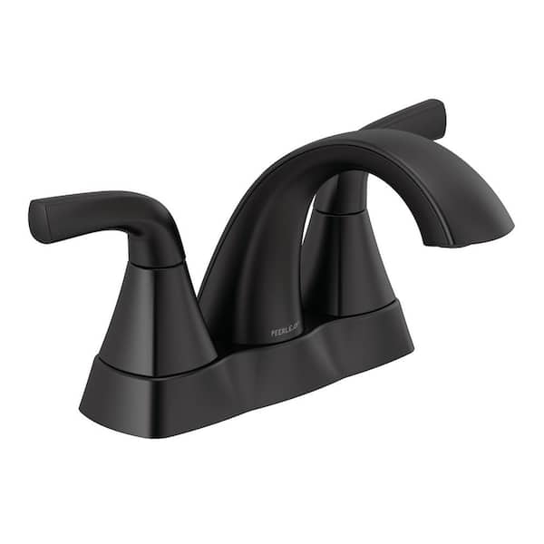 Peerless Parkwood 4 in. Centerset Double-Handle Bathroom Faucet with Drain Kit Included in Matte Black