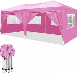 10 ft. x 20 ft. Pop Up Canopy Outdoor Portable Party Folding Tent with 6 Removable Sidewalls, Carry Bag in Pink