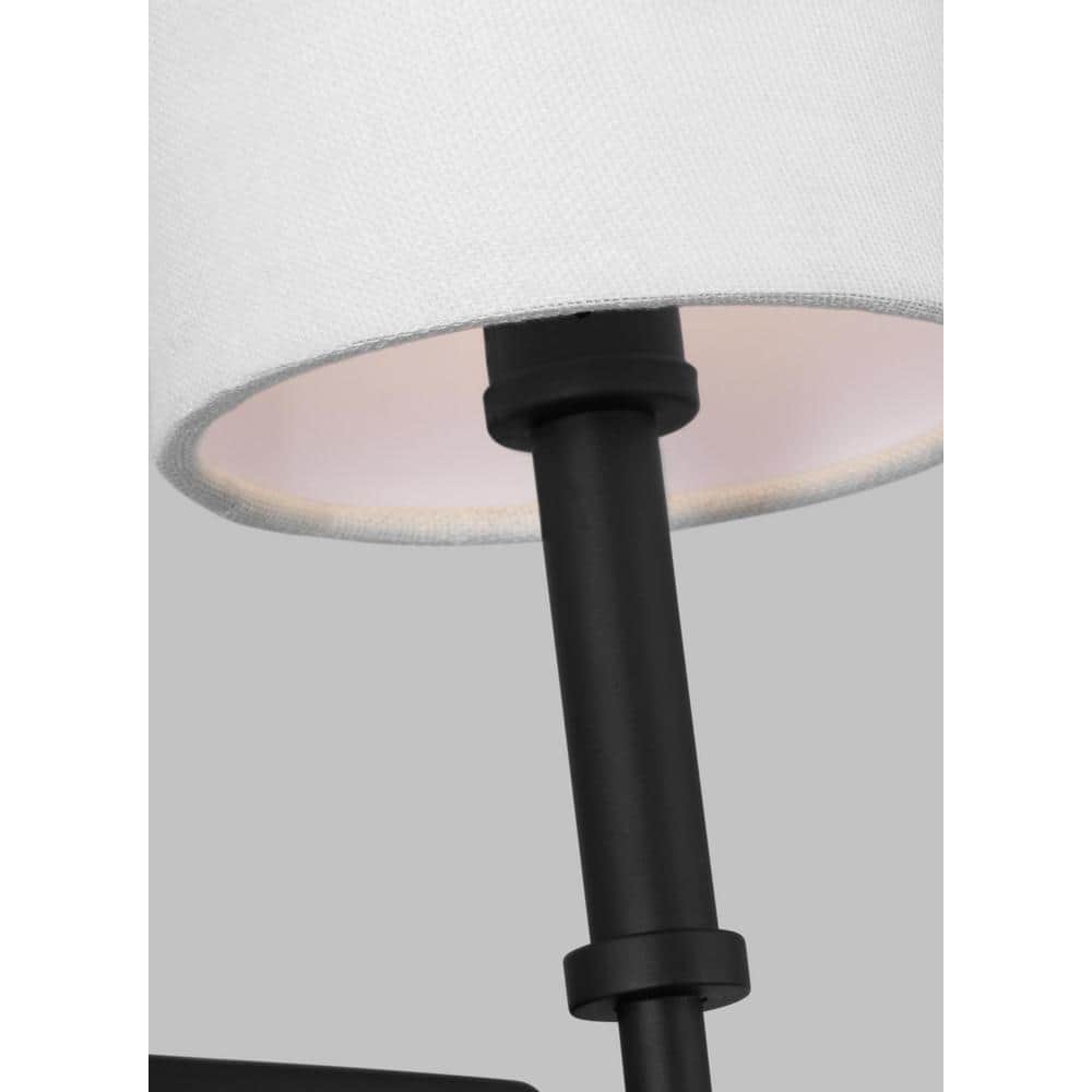 Midnight Black Steel Wall Sconce with White Linen Shade