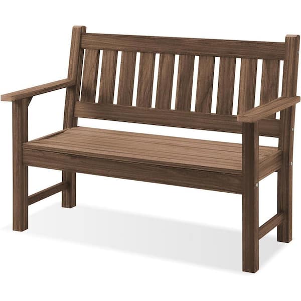 Brown 2-Person Garden Bench Plastic Outdoor Loveseat