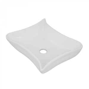 Squirly 14.37 in. Small Countertop Ceramic Vessel Sink in White for Bathroom Renovators Supply