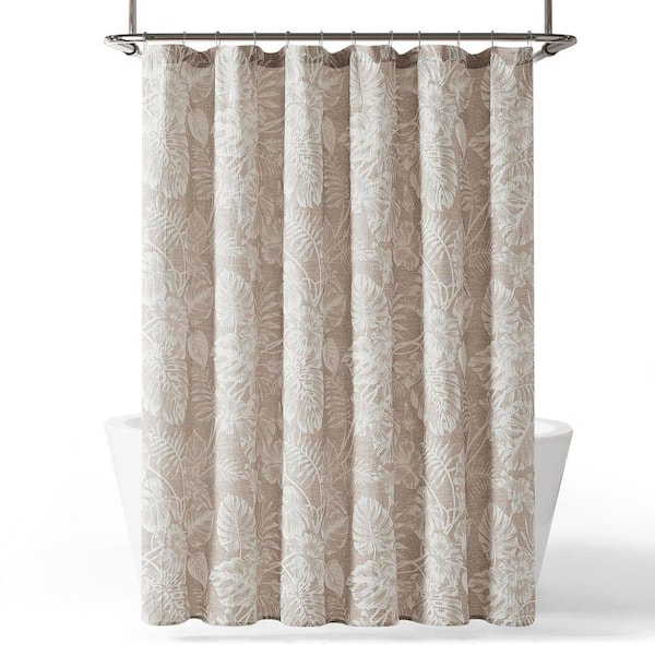 Bali Tropical Leaves 72 in. W x 72 in. L Linen Textured Shower Curtain in Neutral