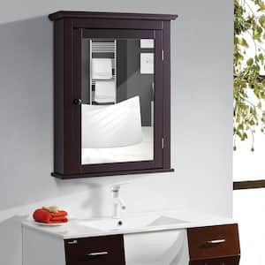 5.5 in. D x 27 in. H x 22 in. W Wall Cabinets with Mirror Wall Mounted Bathroom Storage Wood Adjustable Shelves Brown