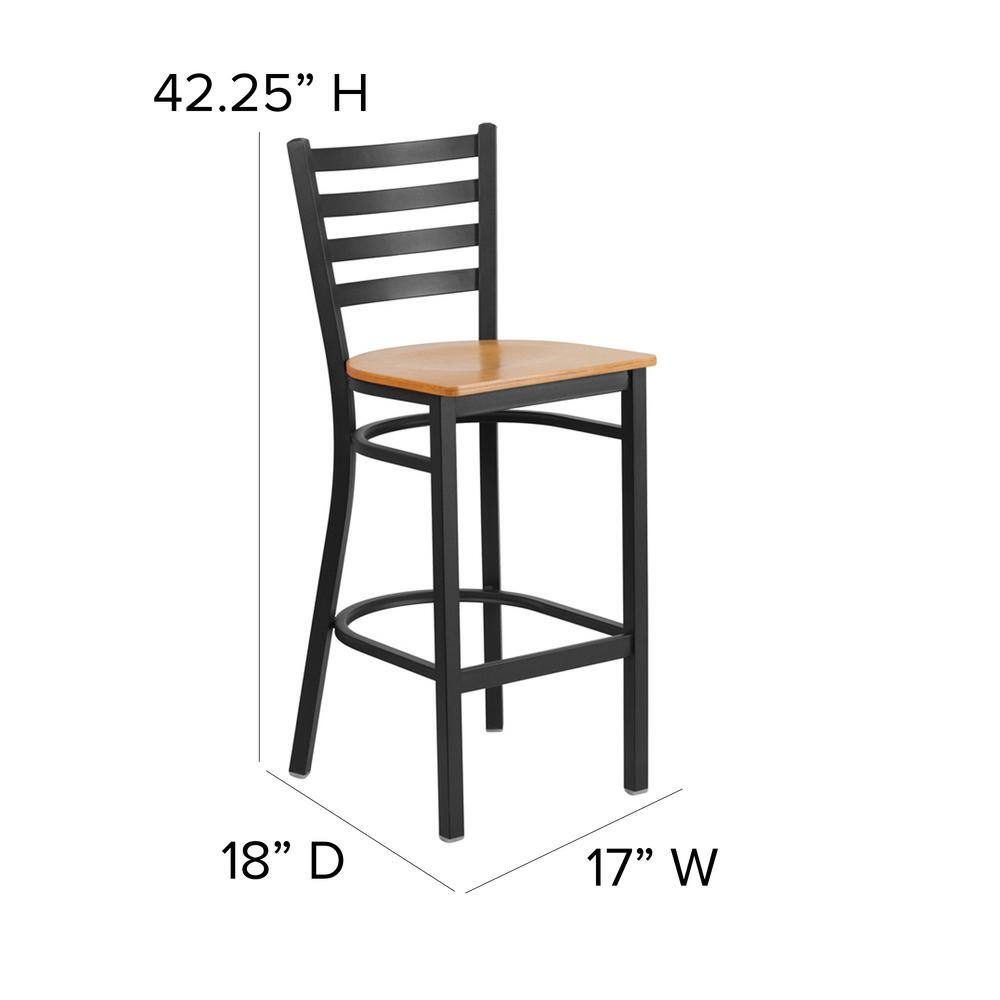 Black Metal Ladder Back Barstool with Natural Wood Seat