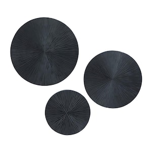 Wood Black Carved Radial Plate Wall Decor (Set of 3)