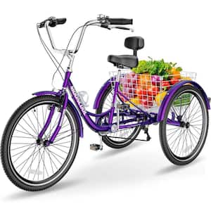 Upgrade Adult Tricycle, 24 in. Wheels Bike, Rear Storage Basket, Purple
