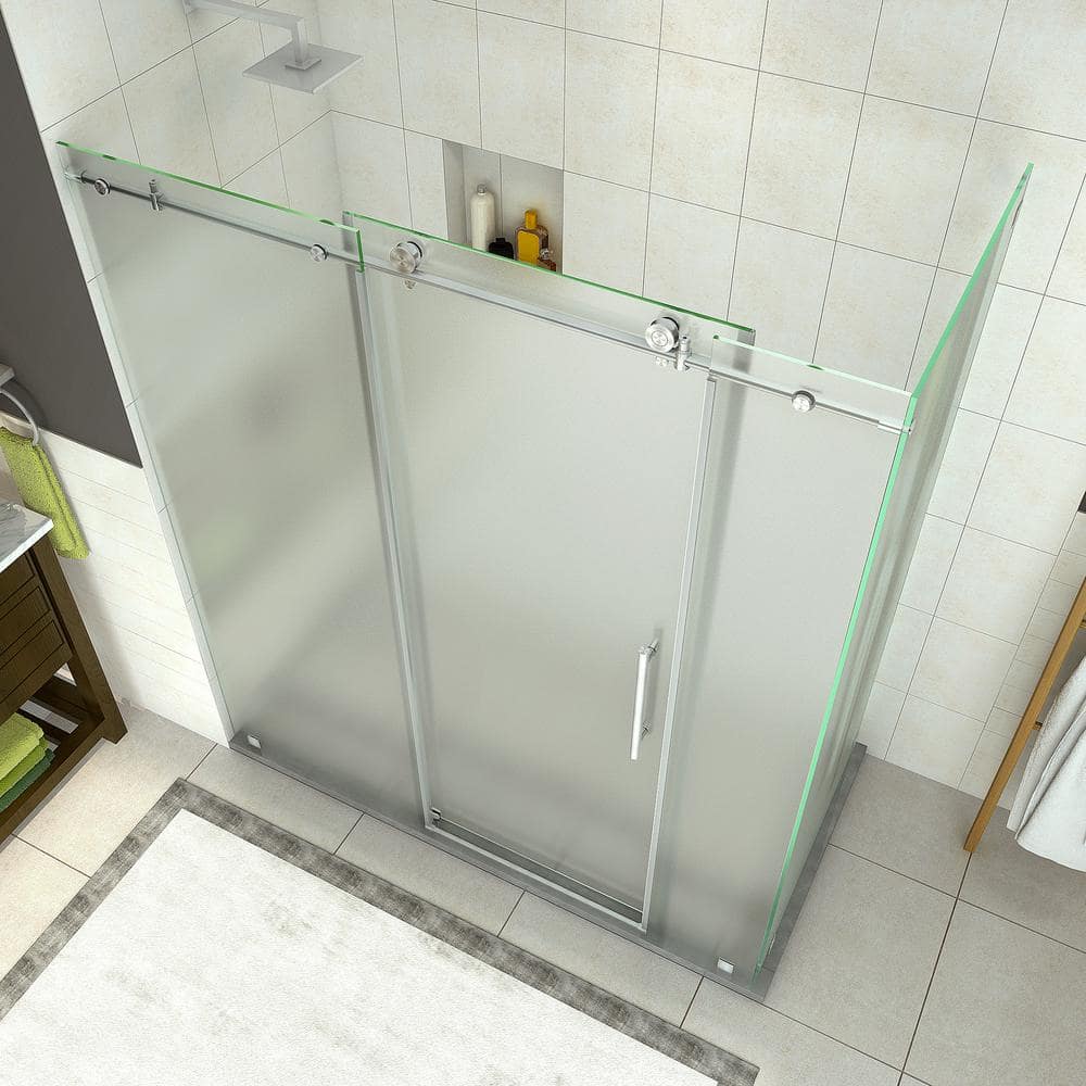Coraline 68-72" Stainless Steel Frameless Sliding Shower Enclosure with Frosted Glass