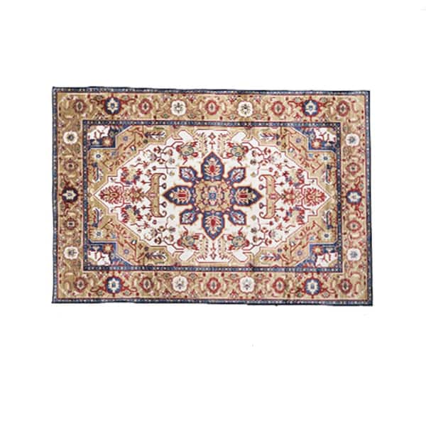 Vintage Bohemia Persian Area Rug-Non-Slip Washable Floral Design in Blue/Gold for Living Room, Kitchen and Bedroom