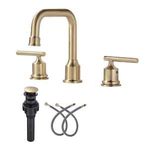 8 in. Widespread 2-Handle Bathroom Faucet with Pop Up Drain, 3 Hole Bathroom Sink Lavatory Faucet in Gold