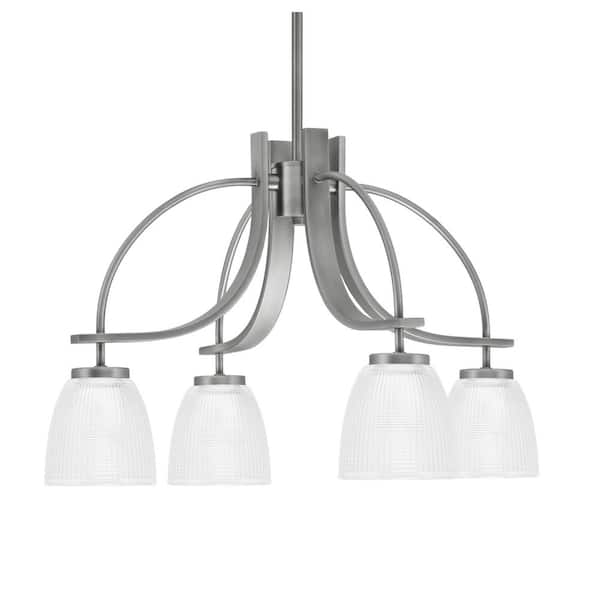 Unbranded Olympia 14.5 in. 4-Light Graphite Downlight Chandelier Clear Ribbed Glass Shade