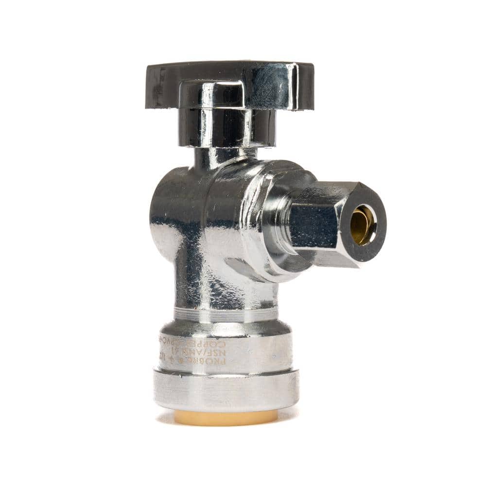 QUICKFITTING 1/2 in. Push-to-Connect x 1/4 in. O.D. Compression Chrome Plated Brass Quarter-Turn Angle Stop Valve, Grey -  LF944AR