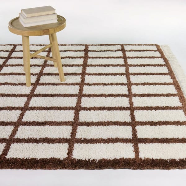 Androla Brown 8 ft. x 10 ft. Boho Grid Shag Area Rug