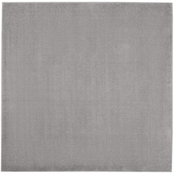 Nourison Essentials 7 ft. x 7 ft.  Silver Gray Square Solid Contemporary Indoor/Outdoor Patio Area Rug