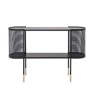 47 in. Smooth Black Finish Oval Metal Console Table with Shelf for TV