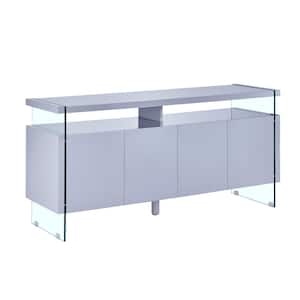 Carly High Gloss Light Gray Wood Top 62 in. Wide Sideboard With Glass Legs
