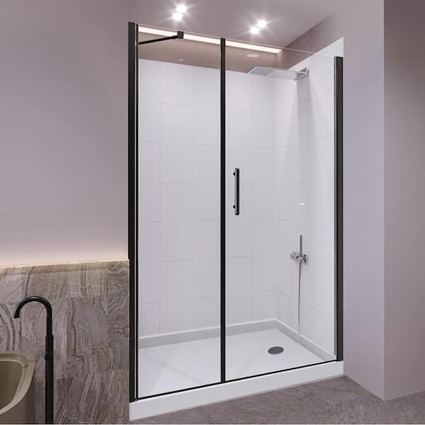 NuVo Winter White-Salishan 48 in. L x 34 in. W x 83 in. H Base/Wall/Door Rectangular Alcove Shower Stall/Kit Black Center