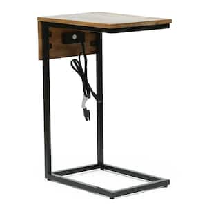 Batavia 12 in. Natural and Black Rectangle Wood End Table