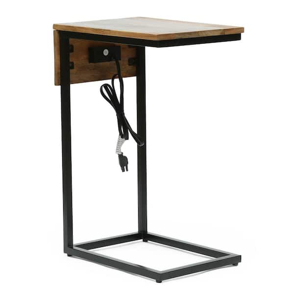 Noble House Batavia 12 in. Natural and Black Rectangle Wood End Table
