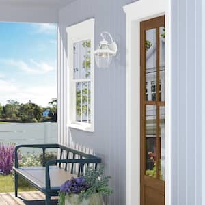 Aston 14 in. 1-Light White Outdoor Hardwired Wall Lantern Sconce with No Bulbs Included