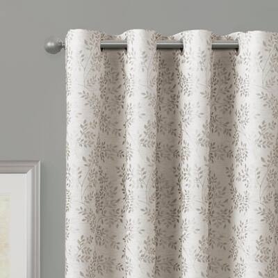 Ivory Floral Thermal Grommet Blackout Curtain - 50 in. W x 84 in. L