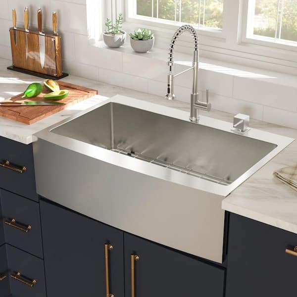Timussi 33 in. Farmhouse Single Bowl 16 Gauge Brushed Nickel