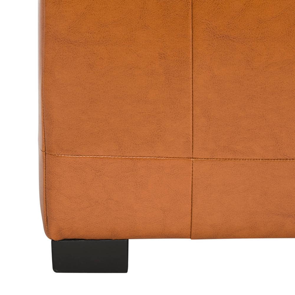 Transitional Saddle Brown Tufted Storage Bench with Beech Wood Frame