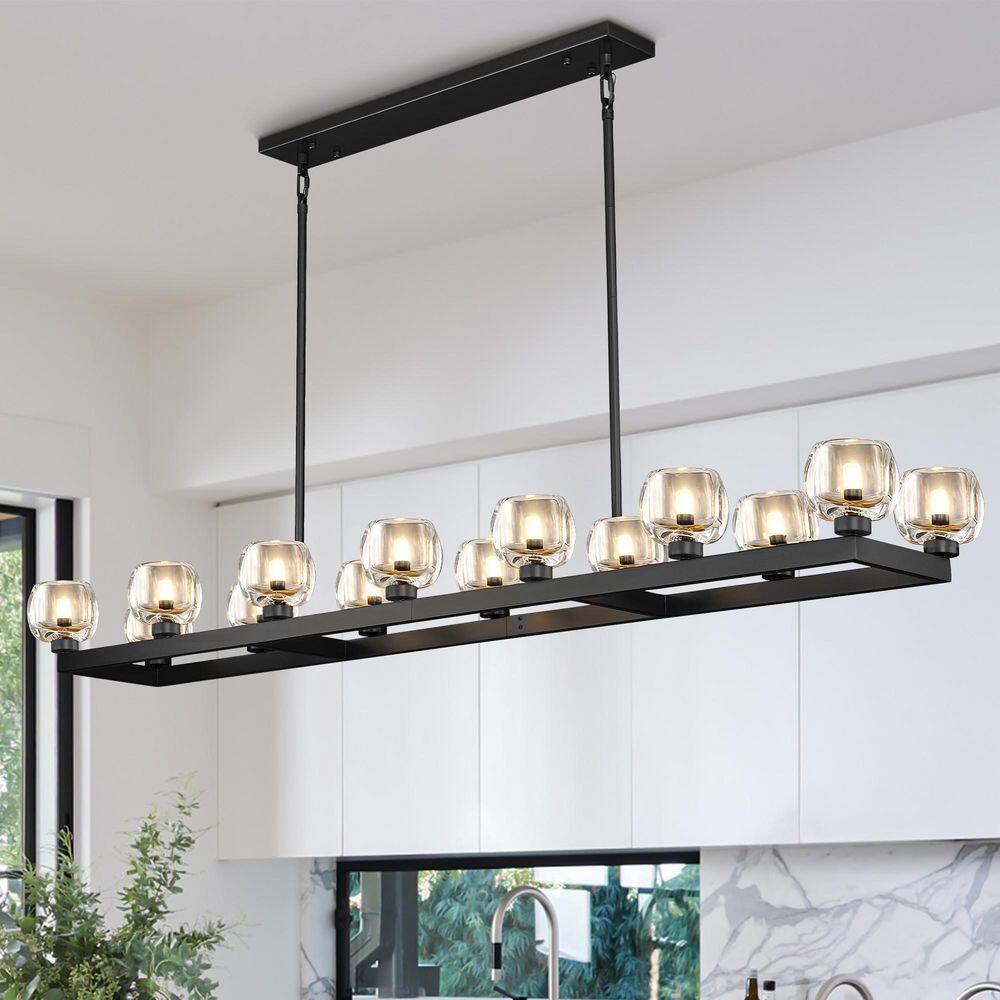 72 in. 14 Lights Black Rectangular Chandelier Modern Large Kitchen Chandelier for Living Room Bedroom Dining Room price history on PriceWatchPro
