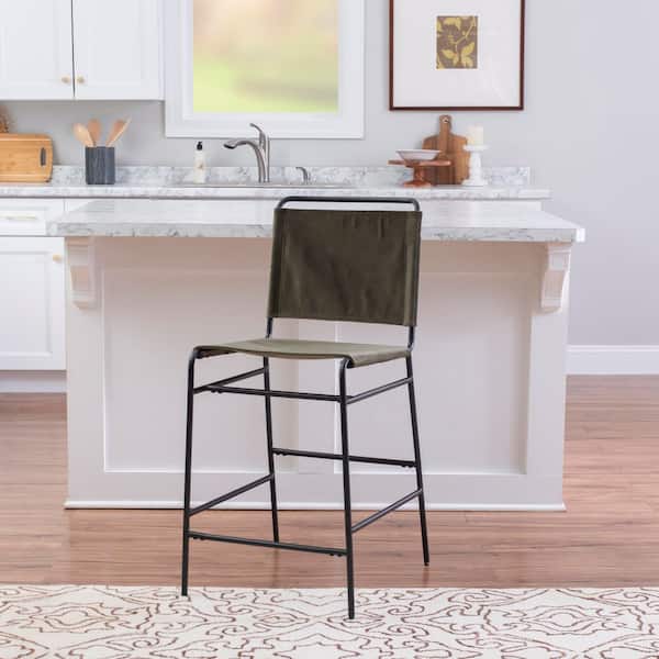 Linon Home Decor Wheeler Black and Green Velvet Polyester Metal Non-Upholstered Counter Stool