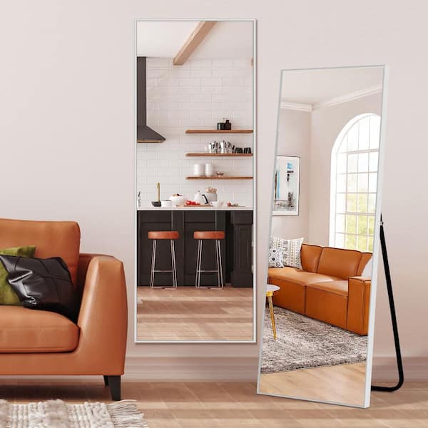 NeuType Full Length Mirror with Standing Holder Floor Mirror Wall Mounted  Mirror for Bedroom/Living Room Pine Wood Frame, Brown, 65 x 22