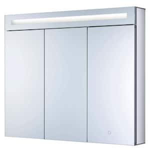 36 in. x 30 in. Recessed or Surface Wall Mount Medicine Cabinet in Stainless Steel with LED Lighting