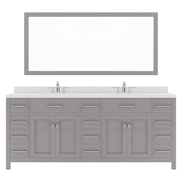 Virtu USA Caroline Parkway 78 in. W x 22 in. D x 35 in. H Double Sink Bath Vanity in Gray with Quartz Top and Mirror