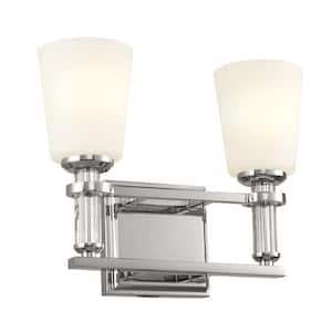 Rosalind 14.25 in. 2-Light Polished Nickel Traditional Bathroom Vanity Light with Satin Etched Cased Opal Glass Shades