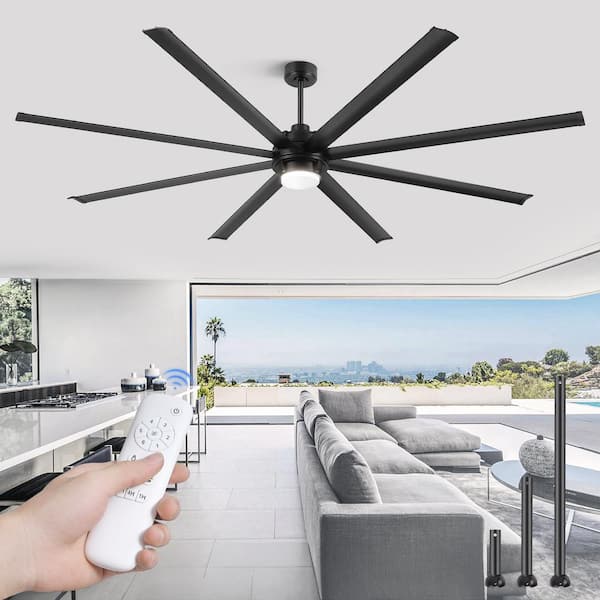 100 in. Indoor/Outdoor Matte Black Downrod and Angled Mount Industrial Ceiling Fan with Light Kit and Remote Control