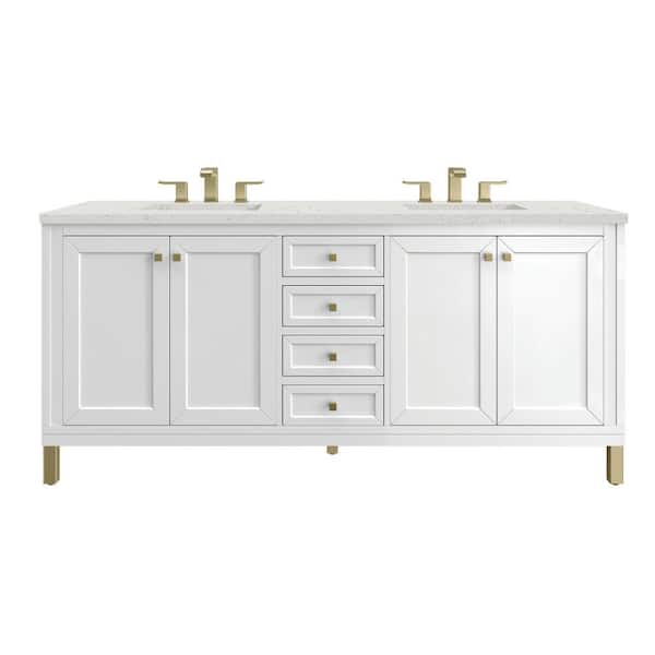 James Martin Vanities Chicago 72.0 in. W x 23.5 in. D x 34.0 in. H Single Bathroom Vanity Glossy White and Lime Delight Quartz Top